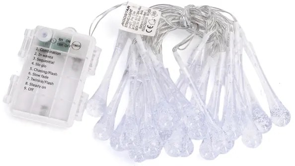 Aigostar - LED RGBY Catena luminosa per esterni 25 LED/8 funzioni 3xAA 2,5 m IP44 gocce