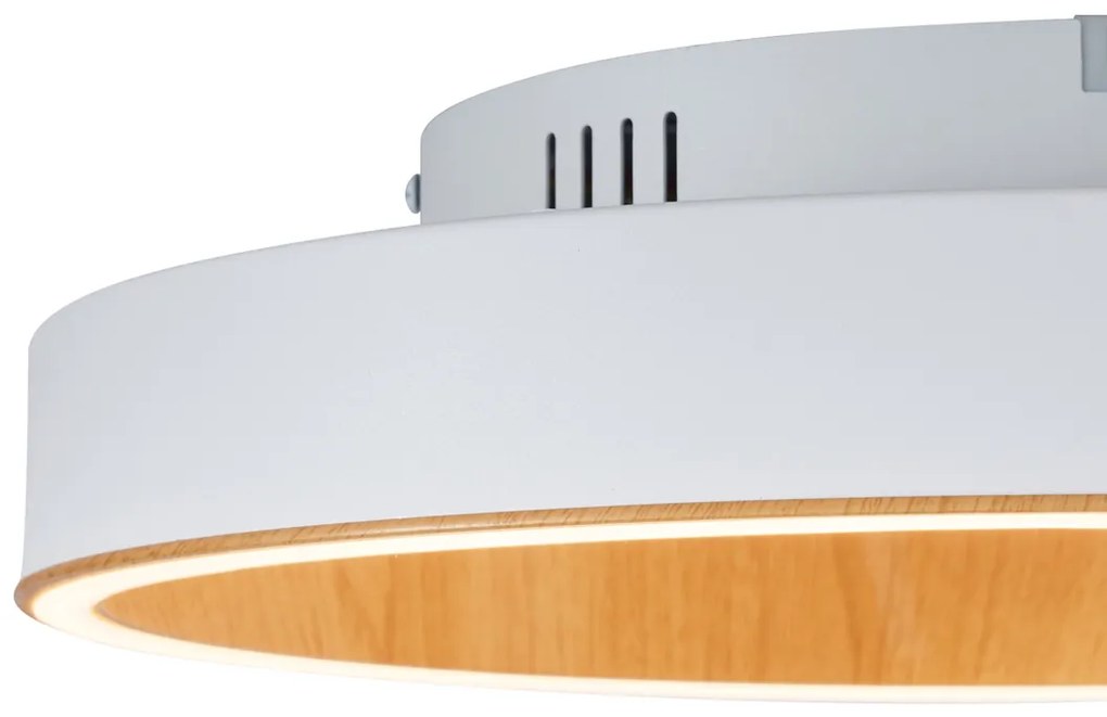 Plafoniera di design bianca con legno 40cm incl. LED con interruttore a 3 vie - Ingo