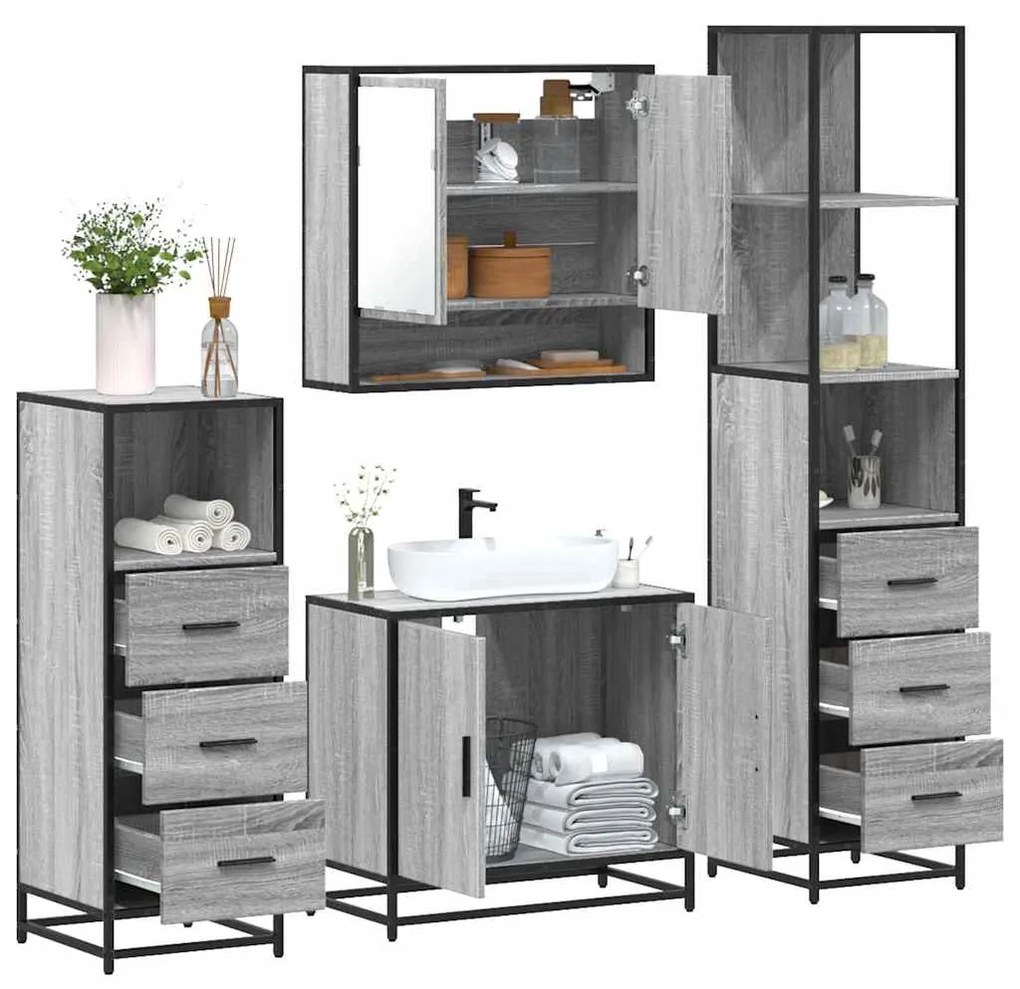 Set Mobili Da Bagno 4 Pz Grigio Sonoma İn Legno Multistrato /
