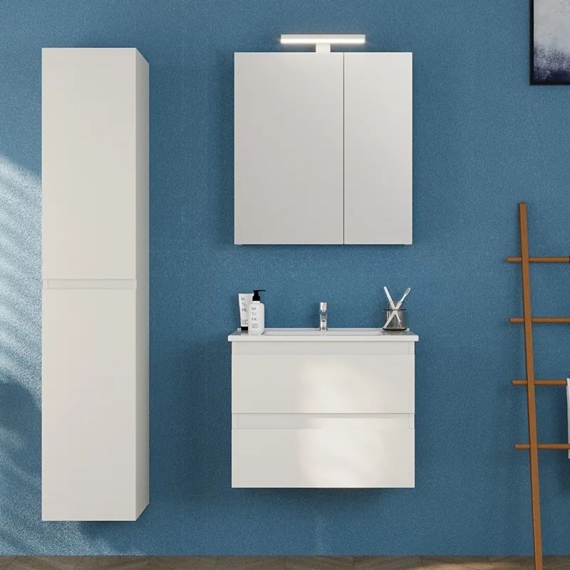 Kamalu - Mobile bagno sospeso 65 cm colore bianco opaco | LAC-EOLO-65