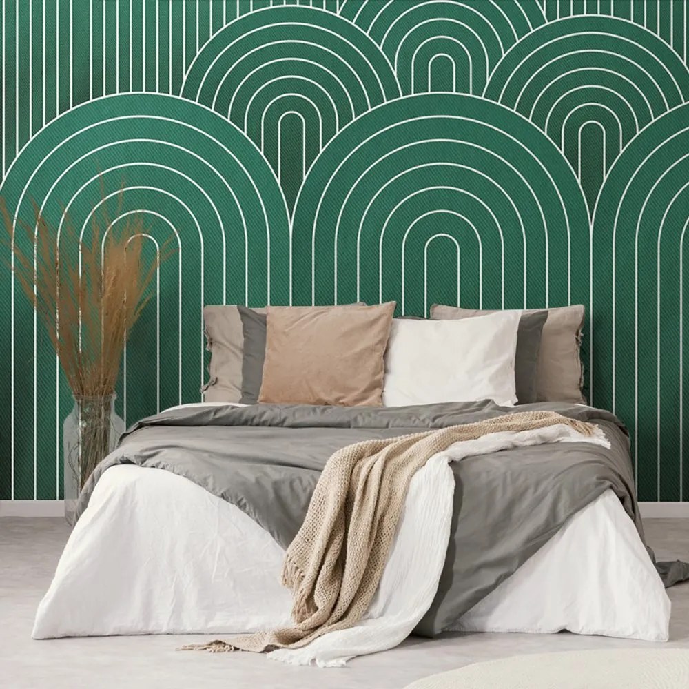 Carta da parati – Motivo arcobaleno verde Mid-Century