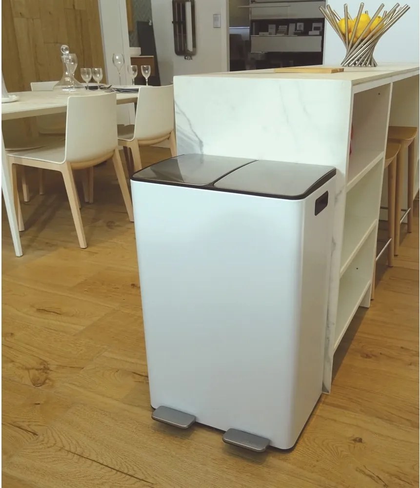 Cestino per la spazzatura bianco opaco in acciaio per raccolta differenziata/con pedale 2x30 l Aliya – Spirella