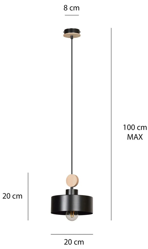 Sospensione 1 Luce Tuniso In Acciaio Nero E Legno Naturale