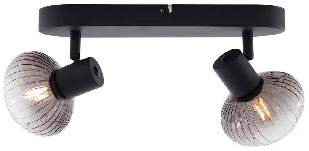 Faretto da soffitto rotondo nero con vetro fumé 2 luci - Teddy