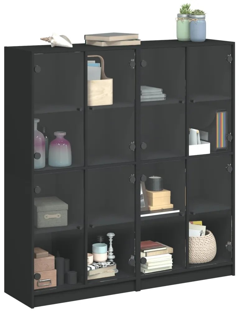 Libreria con ante nera 136x37x142 cm in legno multistrato