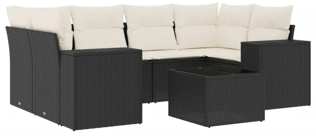 Set Divani da Giardino con Cuscini 7pz Nero Polyrattan