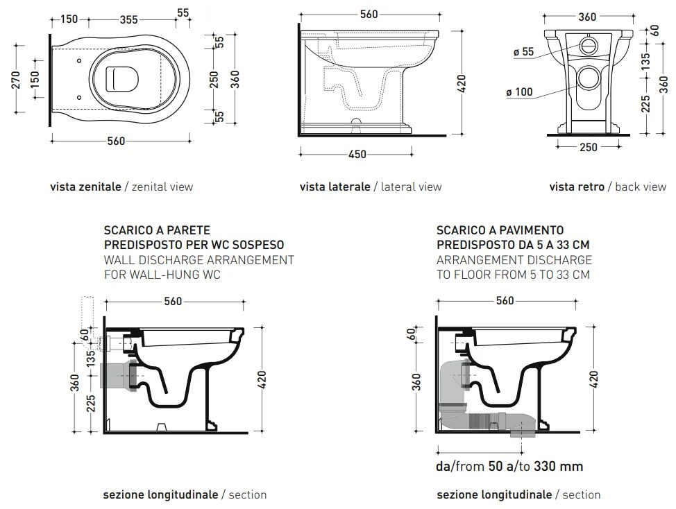 Flaminia Efi Plus EF117R Vaso filo muro a pavimento con scarico SP in ceramica bianco