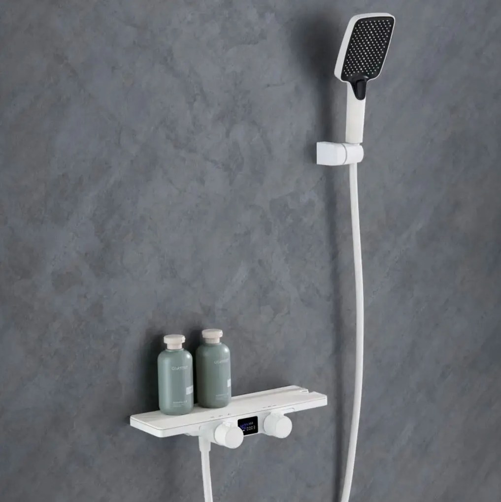 Sistema doccia ELITE EDITION BBT2053 termostatico con LED e getti multipli, in più finiture tra cui nero opaco e grigio grafite — Bianco pietra