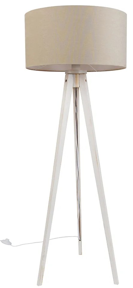 Lampada da terra treppiede bianca con paralume in tessuto marrone chiaro 50 cm - Tripod Classic