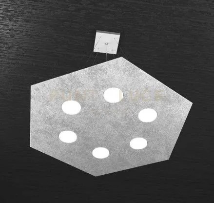 Exagon sospensione 6+1 luci biemissione foglia argento 1142-sg+1-fa