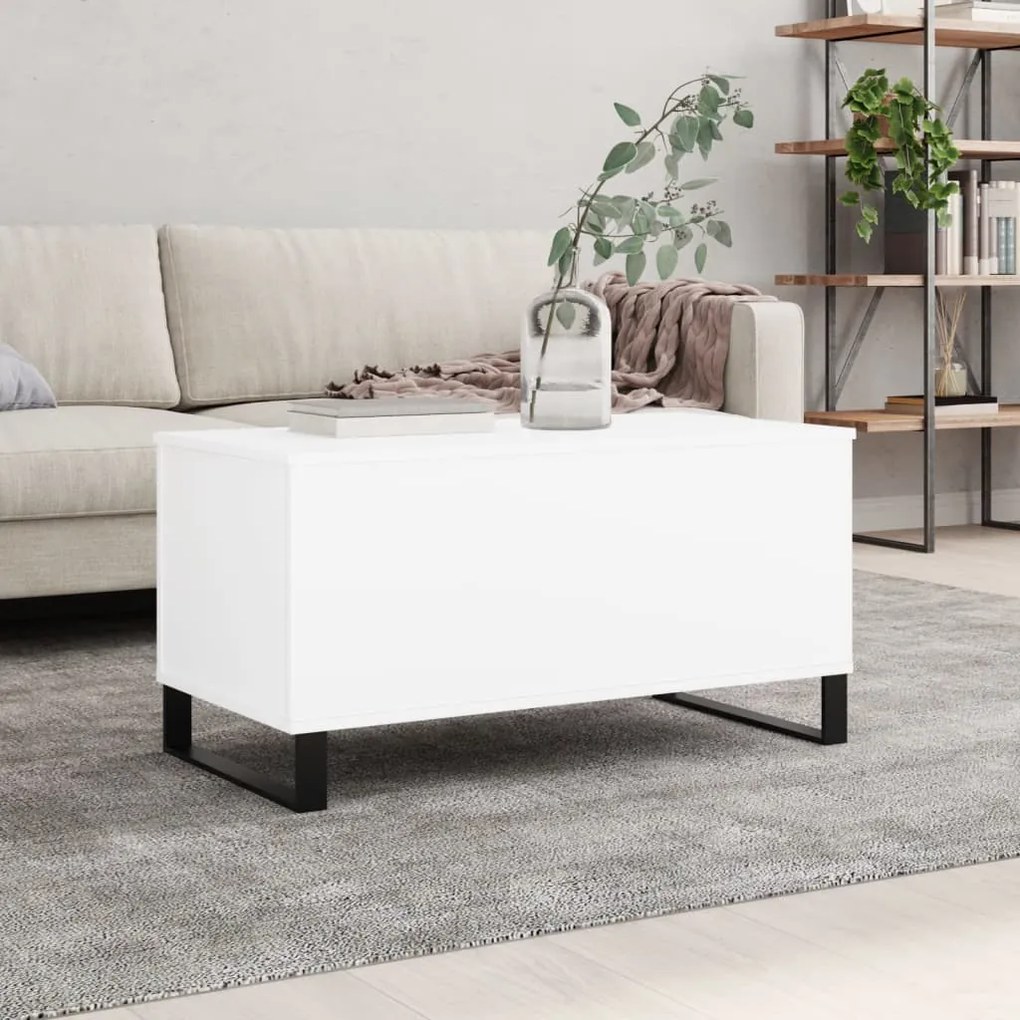 Tavolino Da Salotto Bianco 90x44,5x45 Cm İn Legno Multistrato /