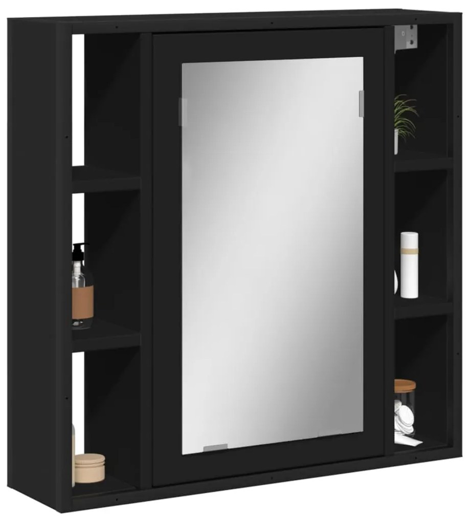 Mobile Da Bagno Con Specchio Nero 60x16x60 Cm Legno Multistrato /