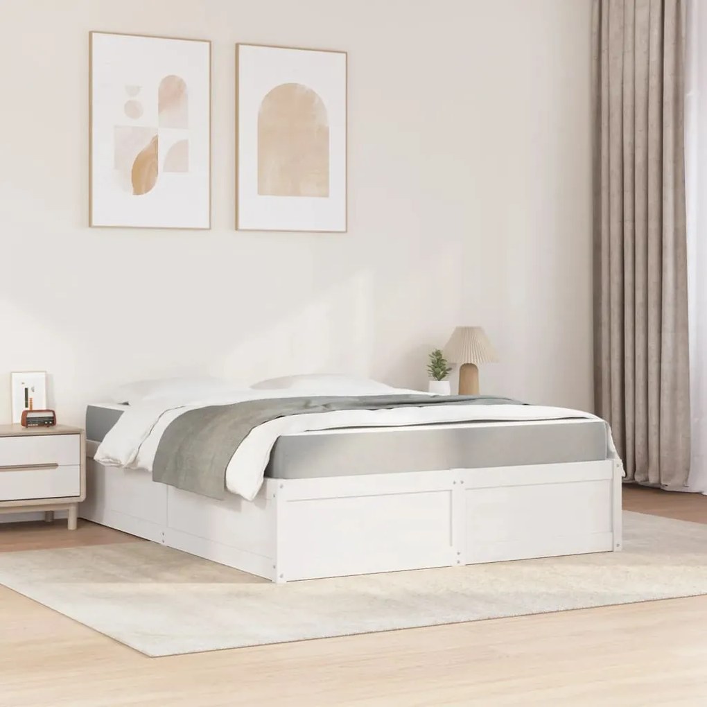 Letto con materasso bianco 160x200 cm in legno massello di pino