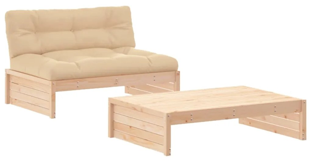 Set Divani da Giardino 2 pz con Cuscini in Legno Massello