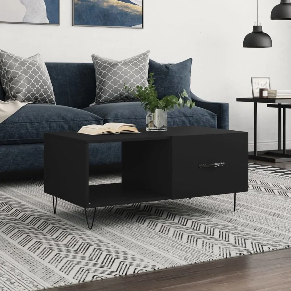 Tavolino Da Salotto Nero 90x50x40 Cm İn Legno Multistrato /