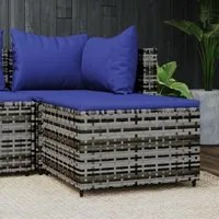 Poggiapiedi da Giardino con Cuscino in Polyrattan Grigio 319852