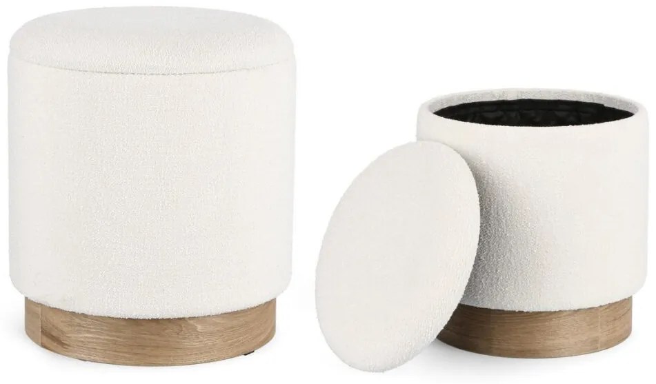 Set di 2 Pouf contenitore ZOYA bianco e legno di frassino