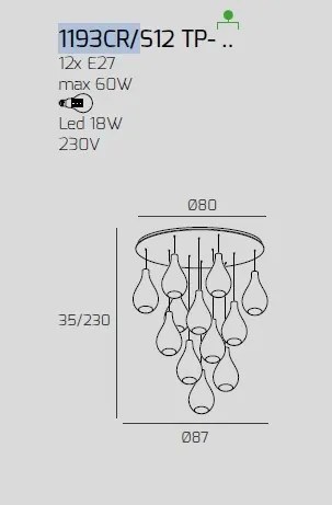 Sosp. cromo 12 luci tonda vetri piccoli trasparente 1193cr-s12 tp-tr