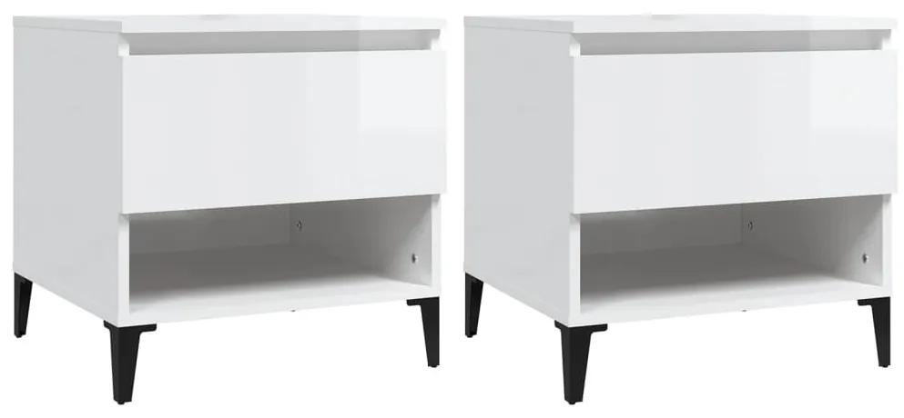 Tavolini 2pz bianco lucido 50x46x50 cm in legno multistrato