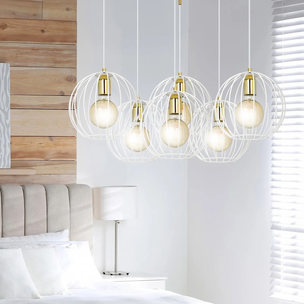 Lampadario Contemporaneo Omoikane Acciaio Bianco 6 Luci E27 Ip20