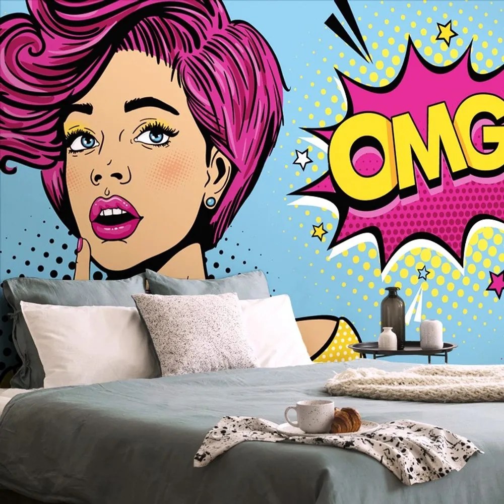 Carta da parati autoadesiva – Signora in stile pop art - OMG!