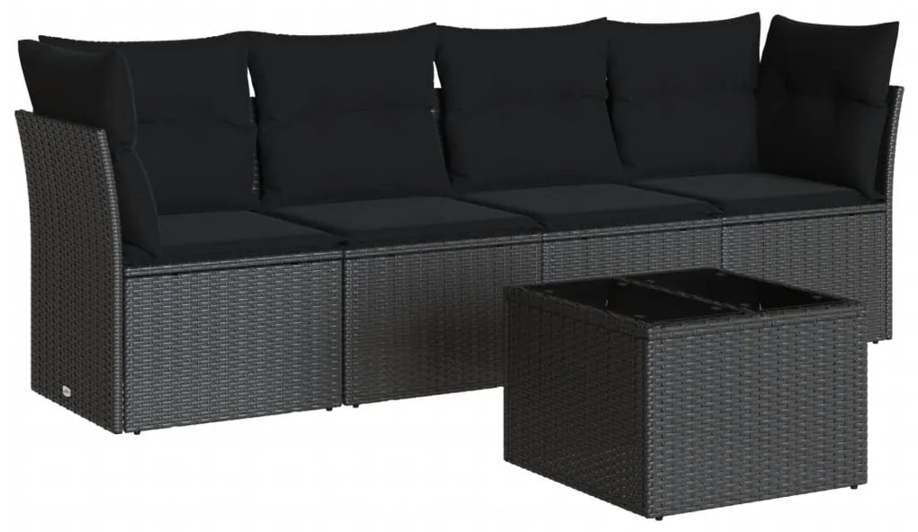 Set divani da giardino 5 pz con cuscini in polyrattan nero