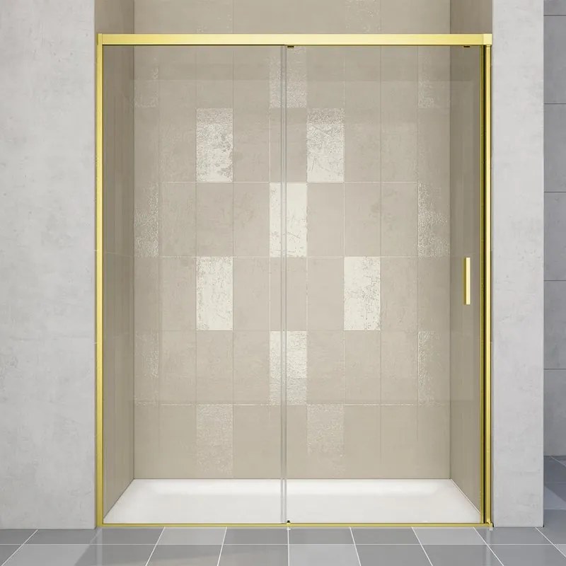 Porta doccia scorrevole L 138-139.5 cm x H 200 cm per nicchia in vetro trasparente SP. 6 mm, profilo dorato, serie Jazz
