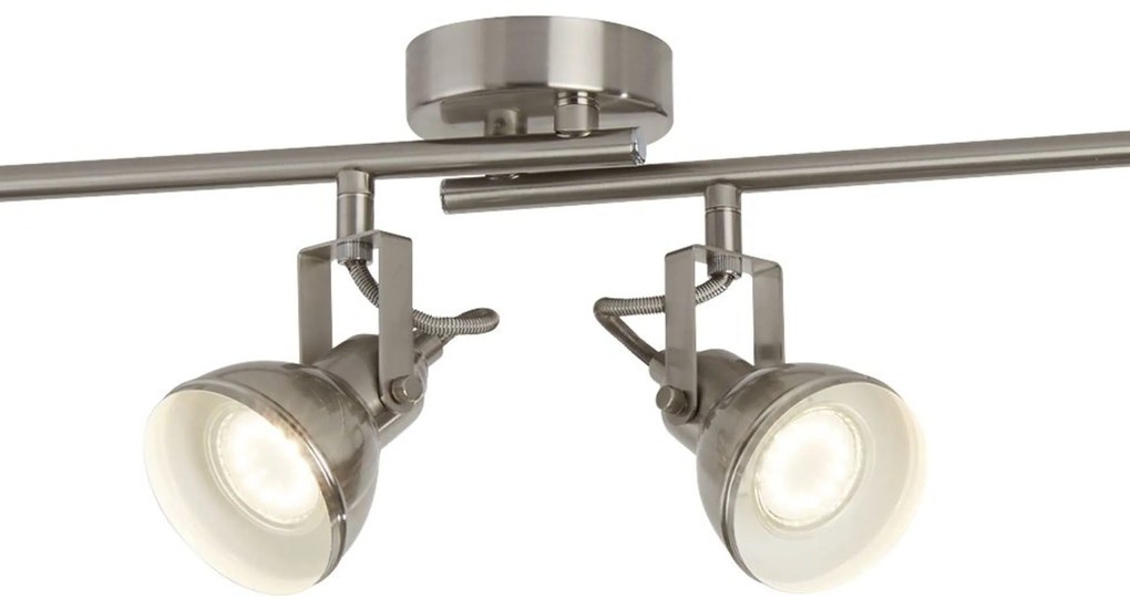 Plafoniera Contemporanea Focus Spotlight Acciaio Argento Bianco 4 Luci Gu10