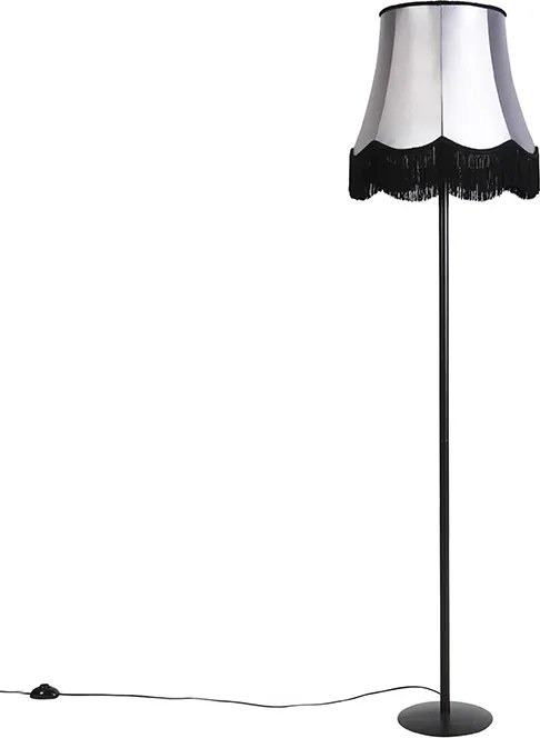 Lampada da terra retrò nera con paralume granny nero con grigio 45 cm - Simplo