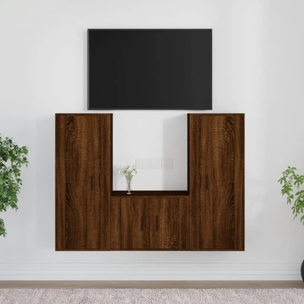 Set Mobili Porta TV 3 pz Rovere Marrone in Legno Multistrato