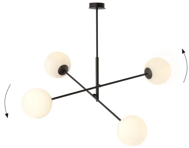 Lampadario a Sospensione in Acciaio e Vetro LINEAR 4 Nero 4xE14 Colore delle Sfere Bianco