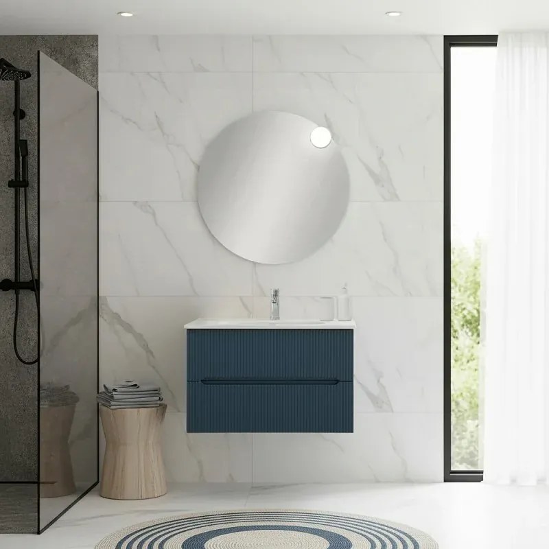 Mobile bagno sospeso 70 cm blu petrolio cannettato con specchio Bali