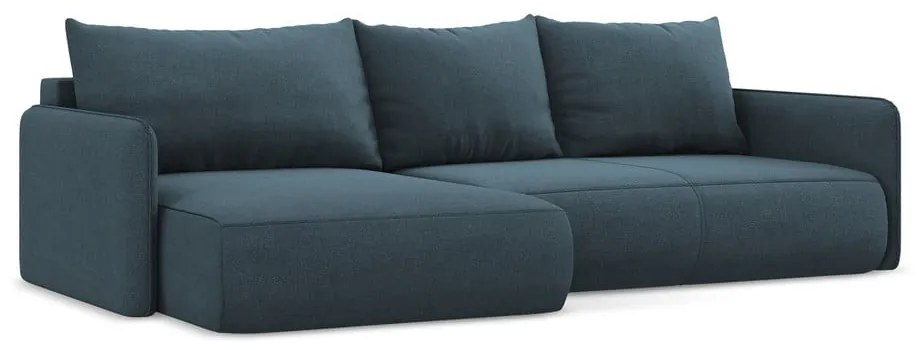 Divano angolare blu allungabile/con contenitore (con penisola a sinistra) Nanea – Makamii