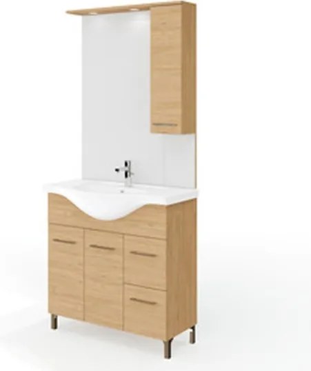 Mobile Bagno Con Piedini Rubino 2 Ante+2 Cassetti 85 Cm Rovere Naturale