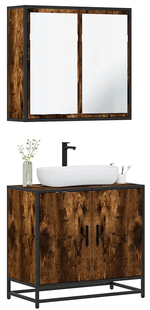 Set Mobili Da Bagno 2 Pz Rovere Fumo İn Legno Multistrato /