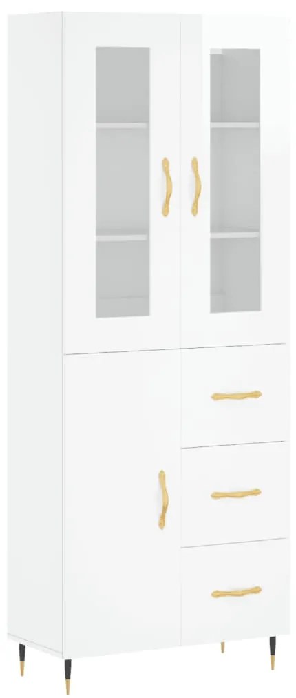 Credenza Bianco Lucido 69,5x34x180 cm in Legno Multistrato