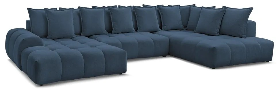 Divano angolare blu scuro allungabile e con contenitore (penisola a destra/a U) con rivestimento in ciniglia Everest – Bobochic Paris