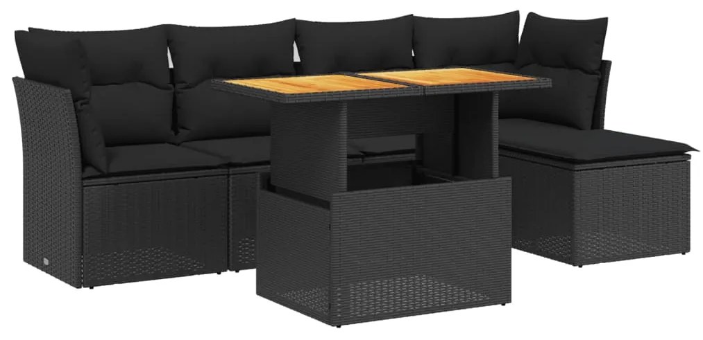 Set divano da giardino 6 pz con cuscini nero in polyrattan