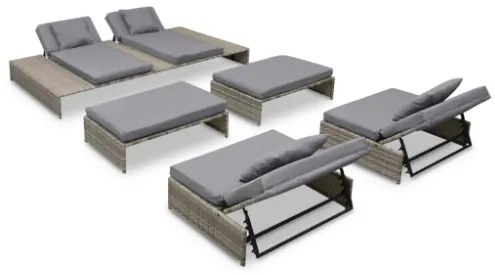 Set Divani da Giardino 5 pz con Cuscini in Polyrattan Grigio