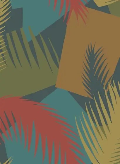 Cole & Son Carta da parati Deco Palm - Red/ Blue