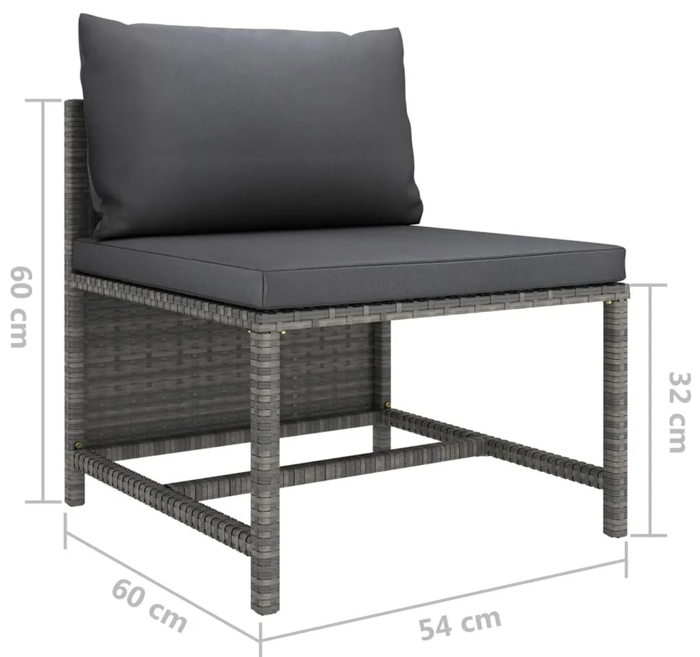 Set Divani da Giardino 3 pz con Cuscini in Polyrattan Grigio