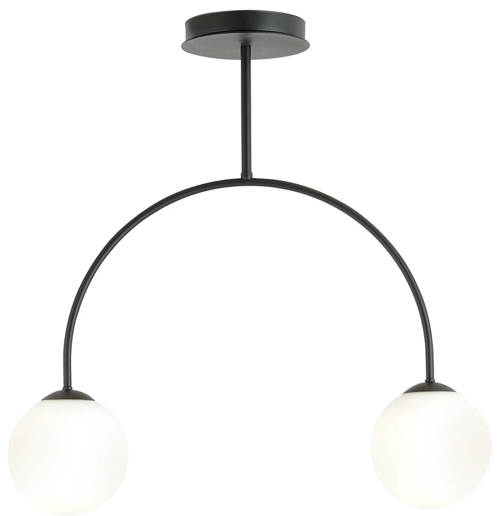 Plafoniera Moderna Utu 2 Luci In Acciaio Nero E Vetro Bianco