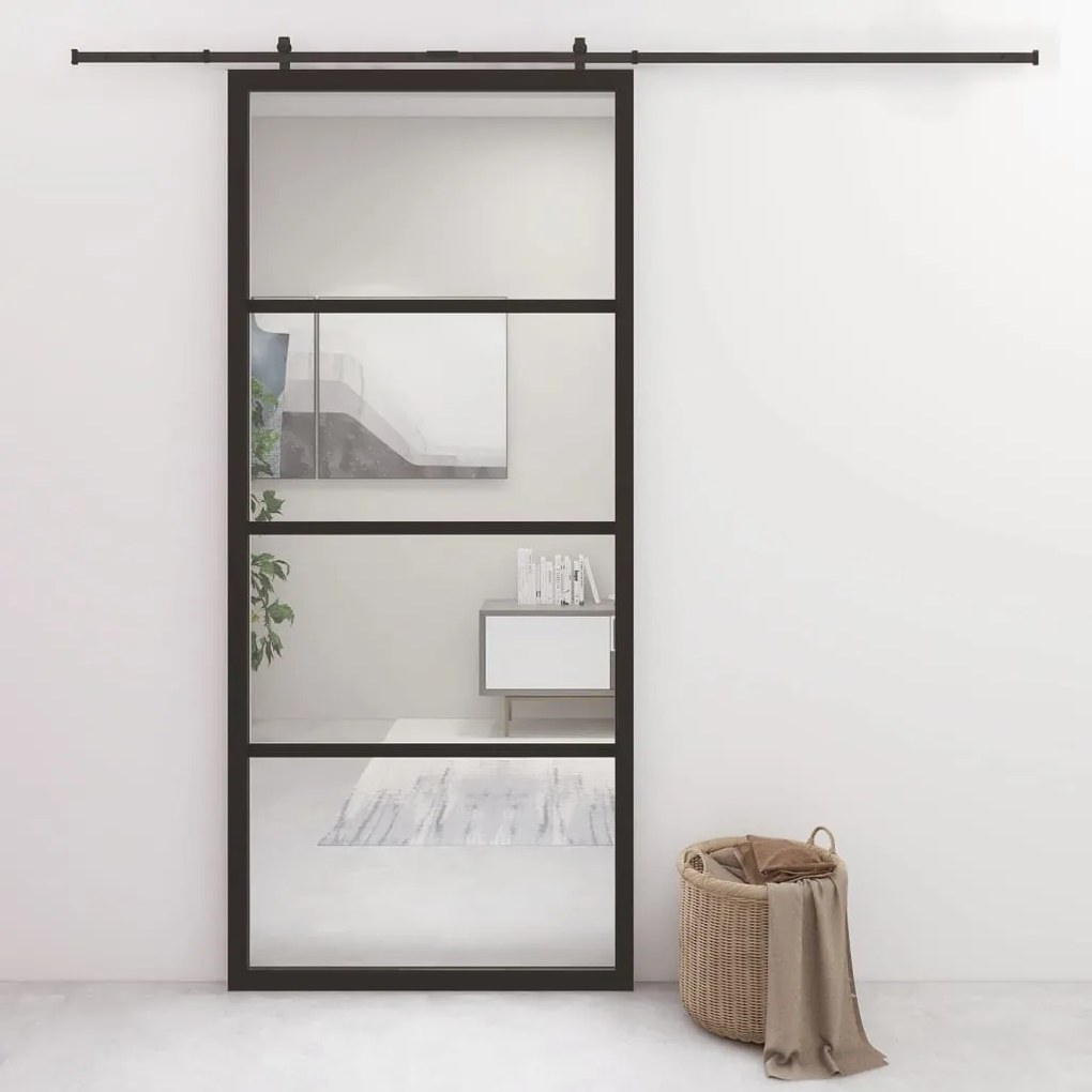 Porta Scorrevole İn Vetro Esg E Alluminio 90x205 Cm Nera /