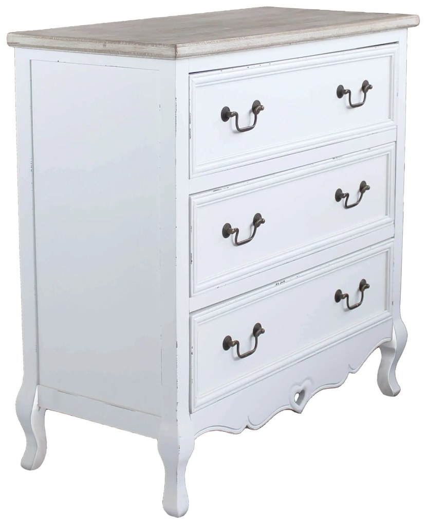 CAROLINE - cassettiera 3 cassetti in legno di paulownia shabby chic