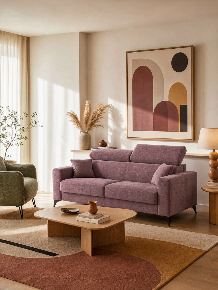Pegaso divano letto matrimoniale con poggiatesta reclinabili in tessuto jacquard smacchiabile T22