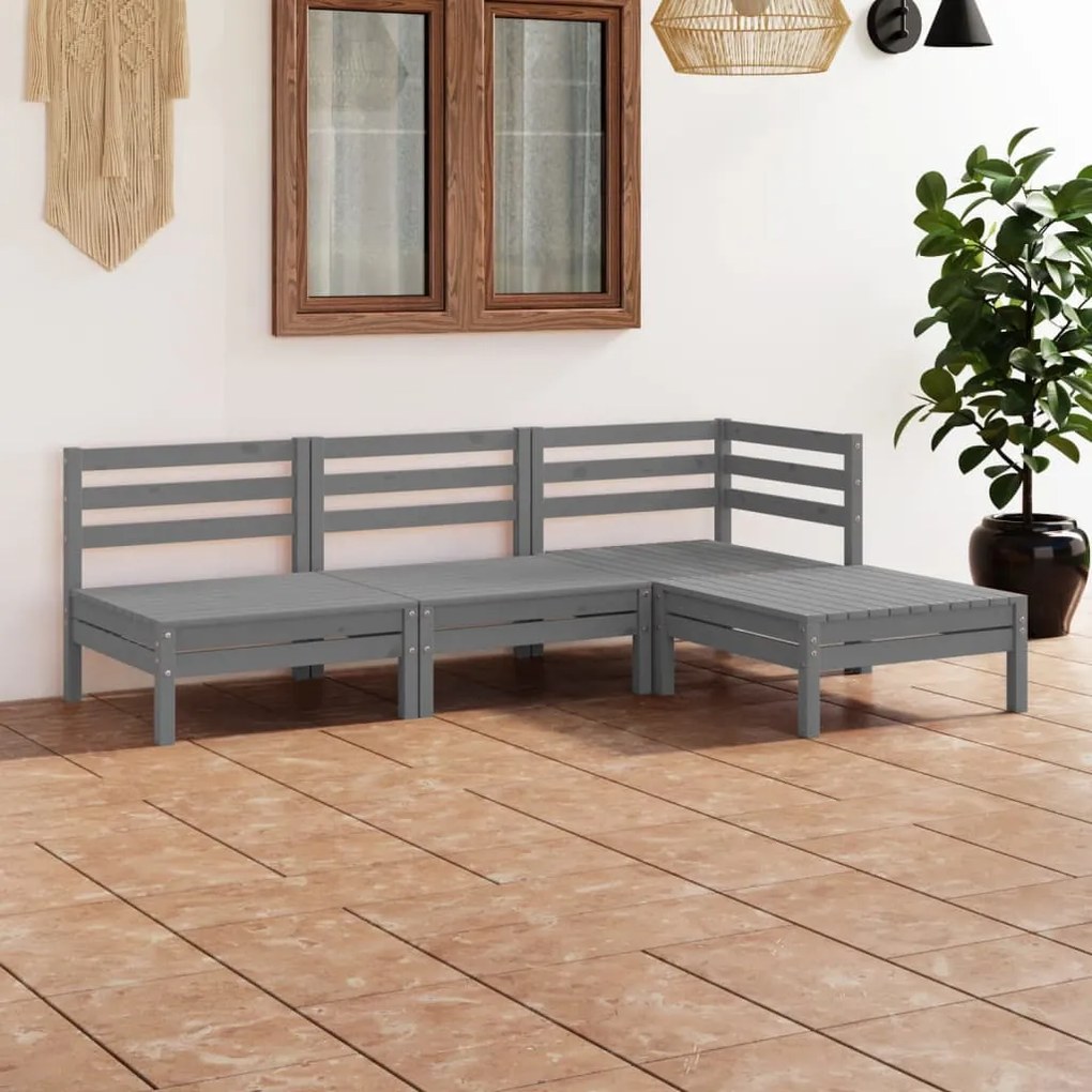 Set divani da giardino 4 pz in legno massello di pino grigio