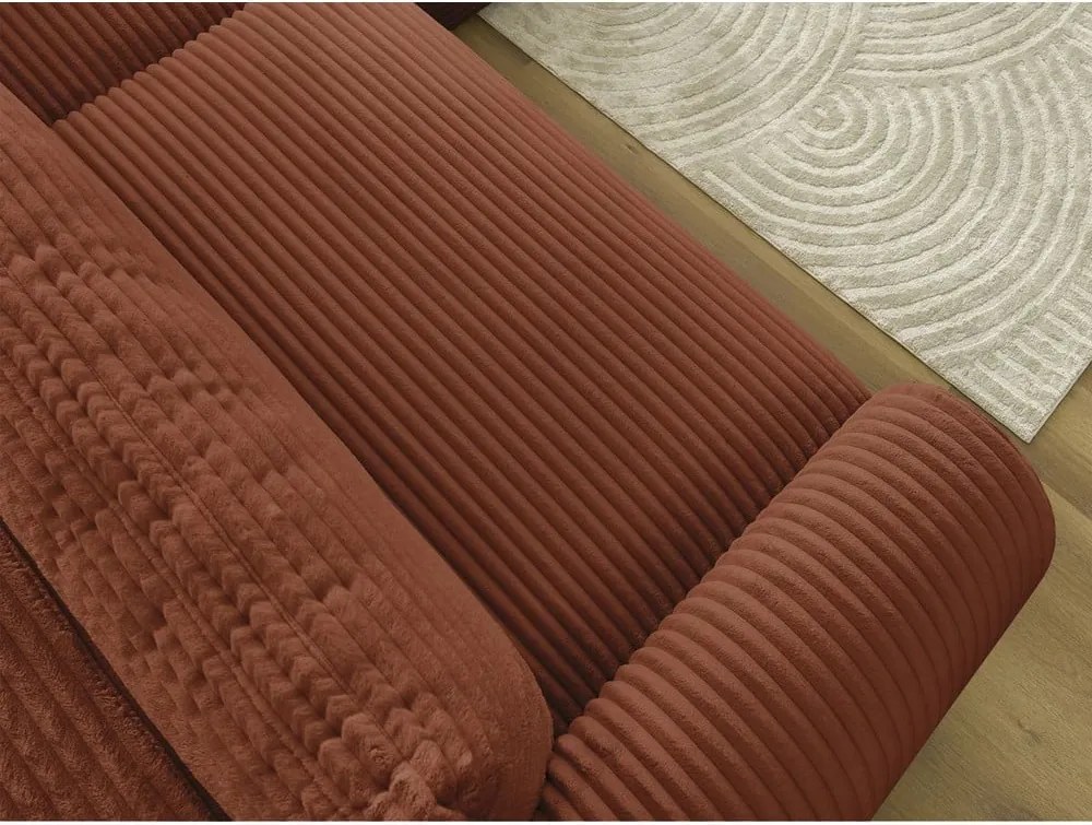 Divano angolare color mattone allungabile (con penisola a destra) con rivestimento in velluto a coste Lucien – Bobochic Paris