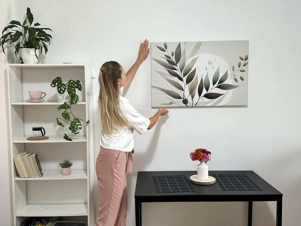 Stampa su tela – Foglie minimaliste in design boho