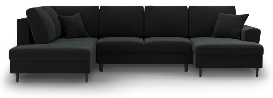 Divano angolare nero allungabile e con contenitore (con penisola a sinistra/a U) con rivestimento in velluto Kyoto – Cosmopolitan Design