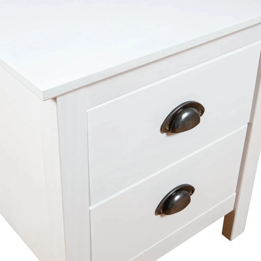 Comodino Hill Bianco 46x35x49,5 cm Legno Massello di Pino